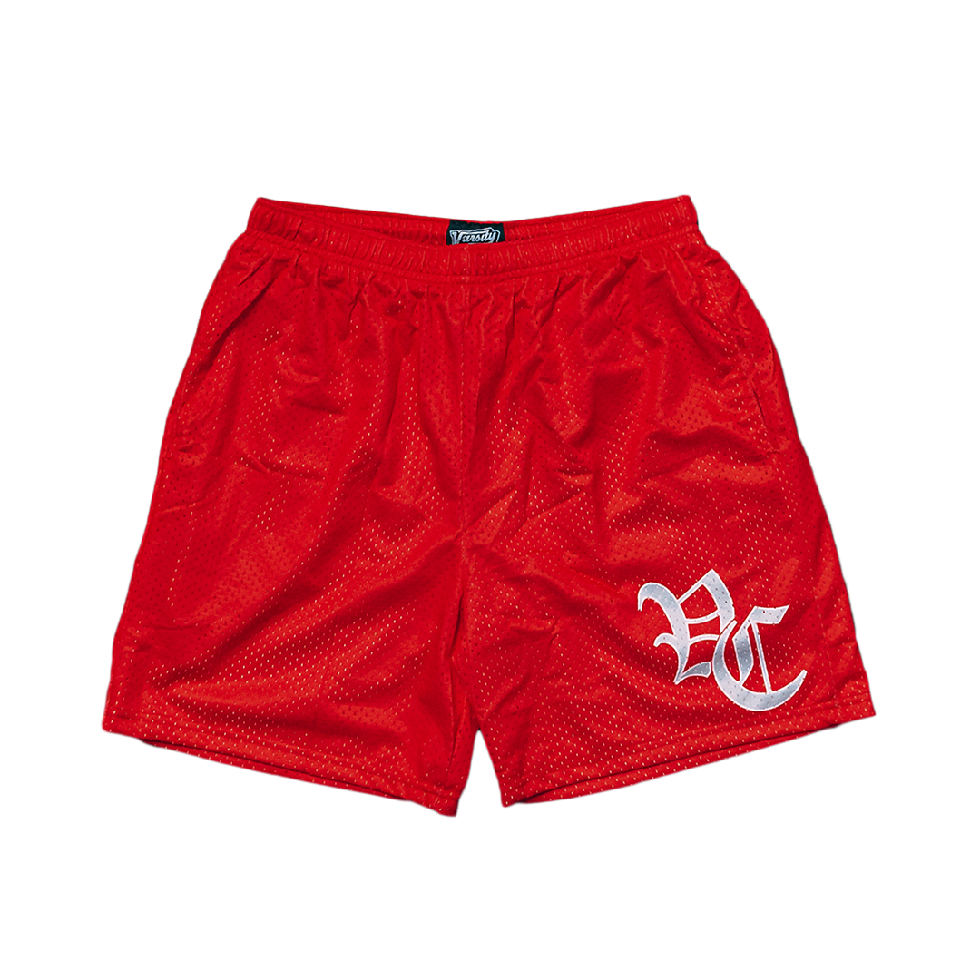 Red Old English Script - Shorts – Varsity Creative